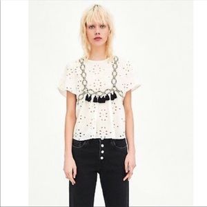 Zara White Top with Black Tassels!